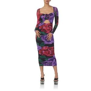 Afrm 'Sierra' Purple Polyester Floral Cutout Long Sleeve Midi Dress Size M